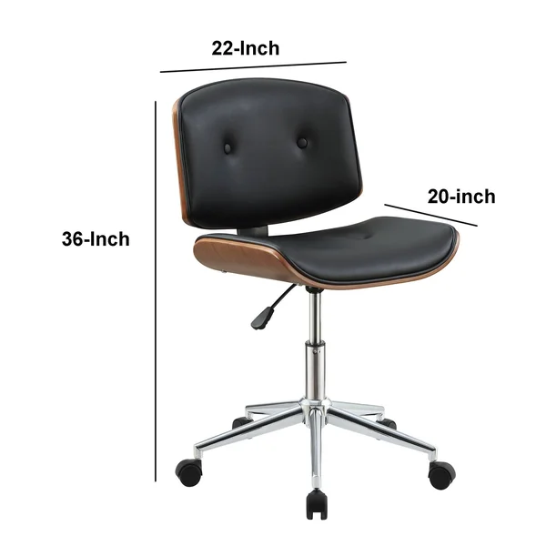 Metal & Wooden Office Armless Chair Black & Walnut Brown
