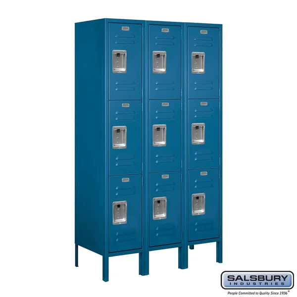 Salsbury Industries 63355BL-U 36 in. W x 66 in. H x 15 in. D Standard Metal Locker-Triple Tier-3 Wide-Blue-Unassembled