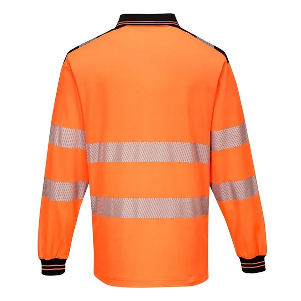 Portwest PW3 Hi-Vis Polo Shirt Long Sleeve T184, Orange/Navy, L