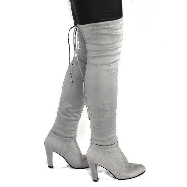 Women's High Boots Over The Knees Stretch Tight Faux Suede Brown 10