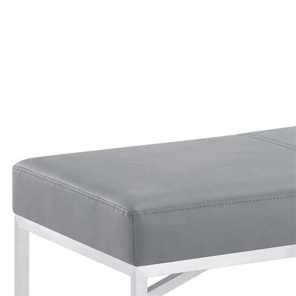 Armen Living Delany Contemporary Faux Leather Living Room Bench in Gray