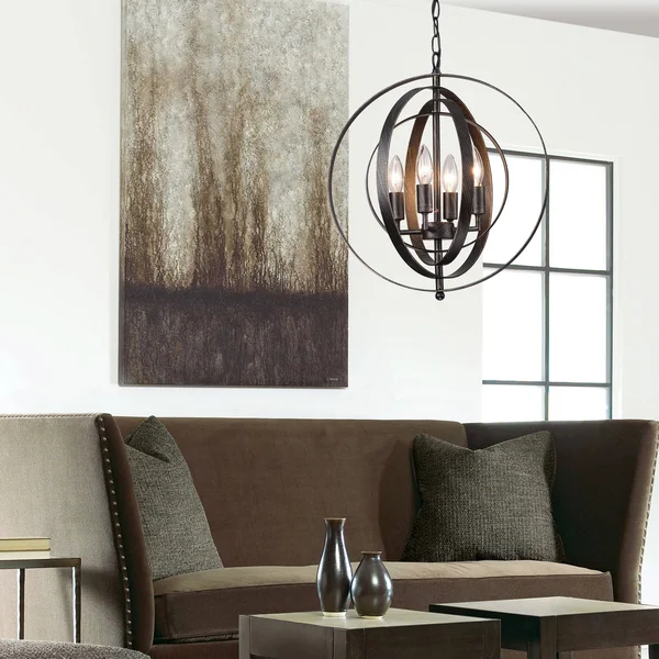 Carbon Loft Bidwell Antique Black Iron 4-Light Orb Chandelier