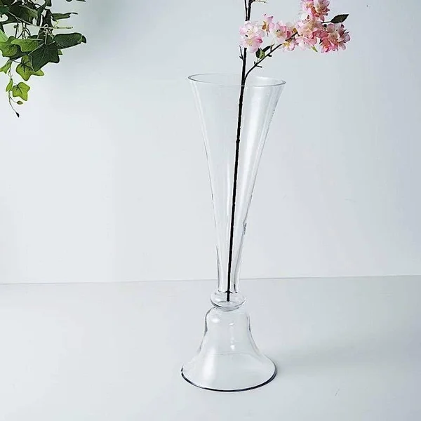 2 Clear 32 in Tall Reversible Glass Trumpet Vases Centerpieces