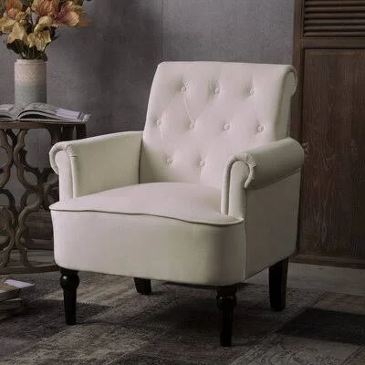 Misner 29'' Wide Tufted Velvet Armchair Alcott Hill Fabric: Off White Velvet