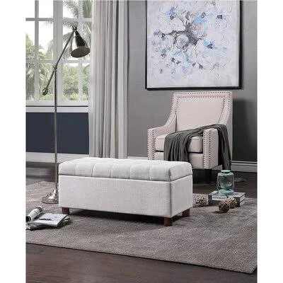 39'' Storage Bench Tufted Linen Fabric Ottoman Storage Bench Red Barrel Studio Color/Pattern: Beige