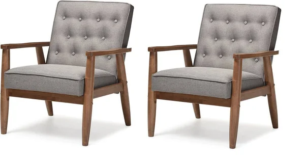 Baxton Studio Sorrento Mid-Century Retro Modern Fabric Upholstered Wooden Lounge Chair - Grey (Set of 2)