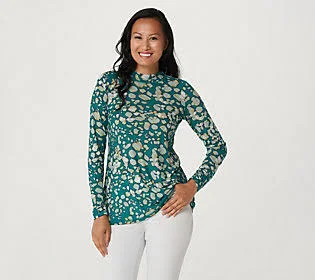 Logo Layer by Lori Goldstein Long SleevePrinted Top, Size 1X, Emerald Green