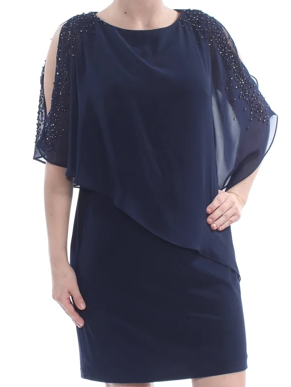 Xscape Women's Butteryfly Overlay Dress - Navy - Size 4