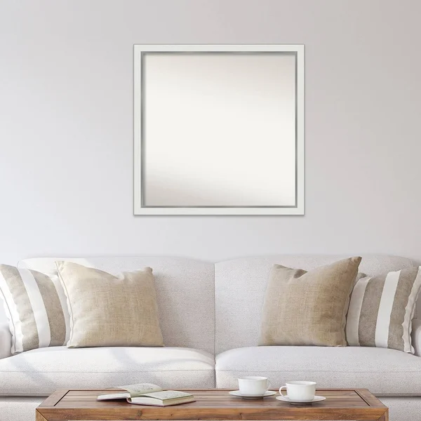 Amanti Art Medium Rectangle Satin White Silver Casual Mirror (33.12 in. H x 47.12 in. W)
