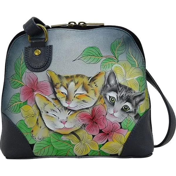 Anna by Anuschka Women's Hand Painted Small Multi Compartment Organizer8109, Three Kittens