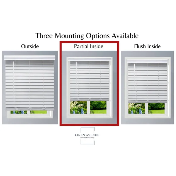 Linen Avenue Custom Cordless Faux Wood Blind White - 23 W x 48 H Partial Inside Mount
