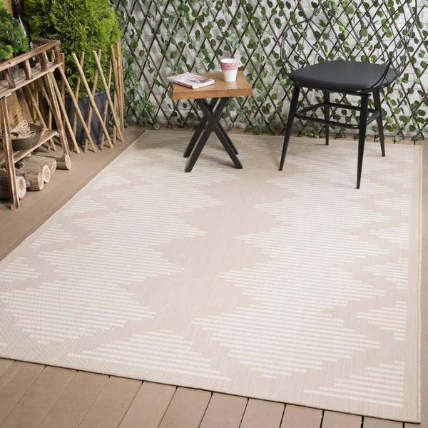 Beverly Rug Waikiki Collection Indoor/Outdoor Stripes Area Rug, Beige, White - WKK20101 - 5'3 x7'0