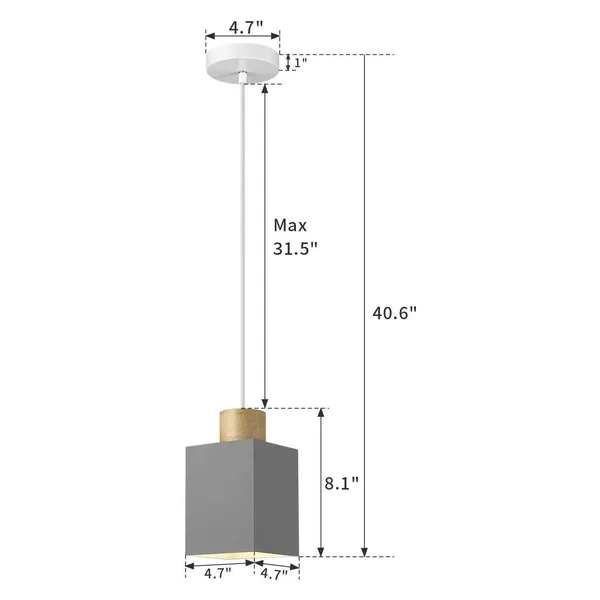 Modern Square Pendant Light with Grey Color Adjustable Pendant Lamp Fixture - Grey PL-1120, 4.7 x 4.7 x 40.6 inches