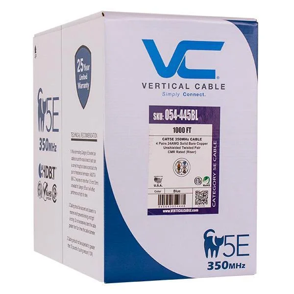 Vertical Cable Cat5e - 350 MHz, UTP, 24AWG, 8C Solid Bare Copper, 1000ft, Orange, Bulk Ethernet Cable - 151 Series