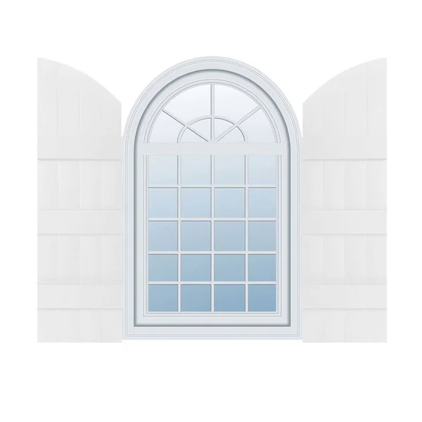 14 inchw x 77 inchh (70 inch Low Side) Lifetime Vinyl - Standard Four Board Joined w/ Archtop, Board-n-Batten Shutters, w/Install