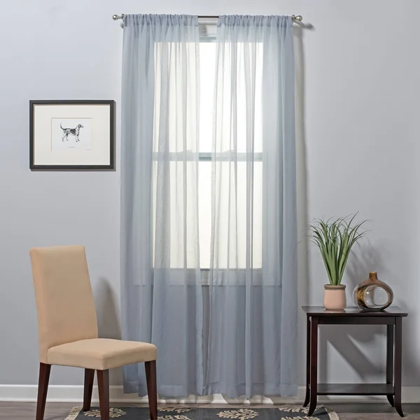 Solid Color Basic Sheer Curtain Set of Two Panels - Rod Pocket - 54 x 95 - 95 Inches - Grey
