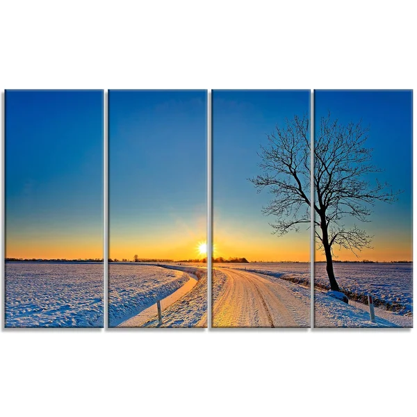 Design Art 'Distant Sunset in Winter' Photographic Print on Wrapped Canvas, Size: 20 inch H x 40 inch W x 1 inch D, Yellow