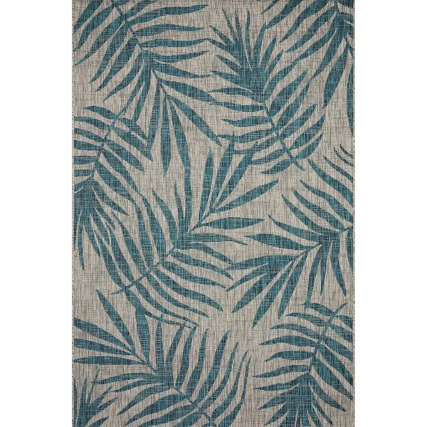 Alexander Home Collection Botanical Palms Indoor/Outdoor Rug - Grey/Aqua 9&2x22 x 12&1x22