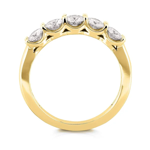 Five Stone 4/5 Carat TGW Round Brilliant Near Colorless Moissanite (hi) Bridal Wedding Band in 14K Yellow Gold - 9.5