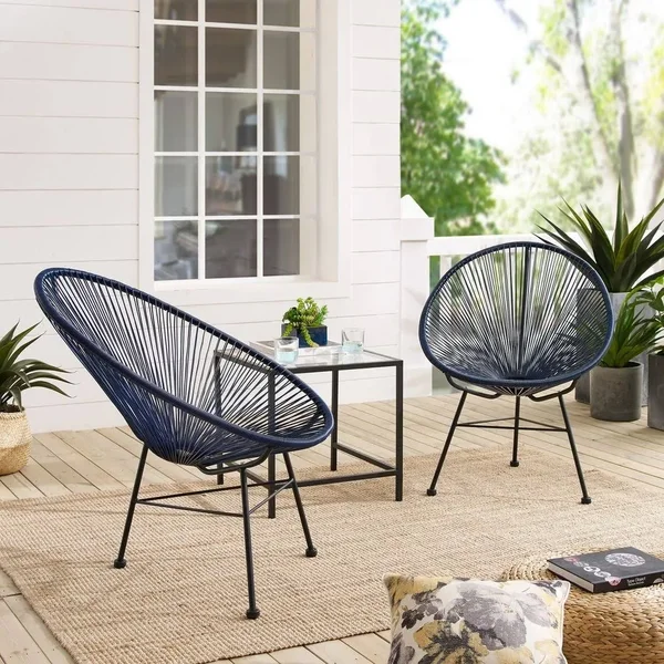 Sarcelles Modern Wicker Chairs (Set of 2) - Dark Blue
