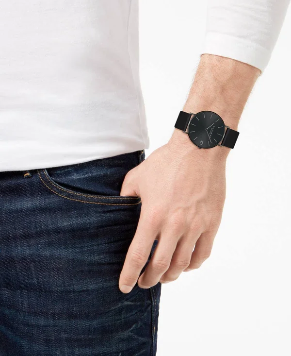 Coach Charles Black Leather Strap Watch - Black