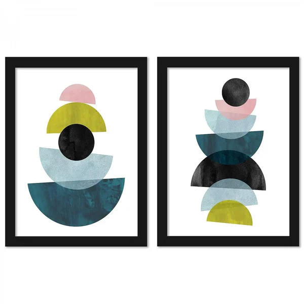 (Set of 2) Modern Mid Century by Pop Monica 2 Piece Black Framed Print Set - Americanflat 18x22x24x22