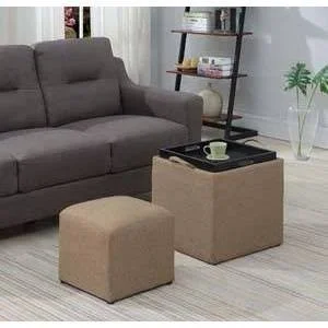 Park Avenue Single Ottoman with Stool Tan Fabric - Breighton Home
