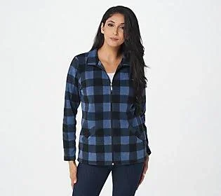 Denim & Co. Printed Fleece Zip Front Long Sleeve Jacket - Size Small, Indigo