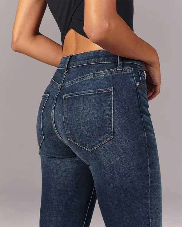 Abercrombie & Fitch Women's Mid Rise Super Skinny Ankle Jeans in Dark Wash with Let Down Hem - Size 28