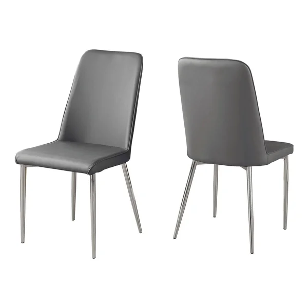 Monarch Specialties 37 in. Faux Leather and Chrome Dining Chair, Size: Set of 2, Grey