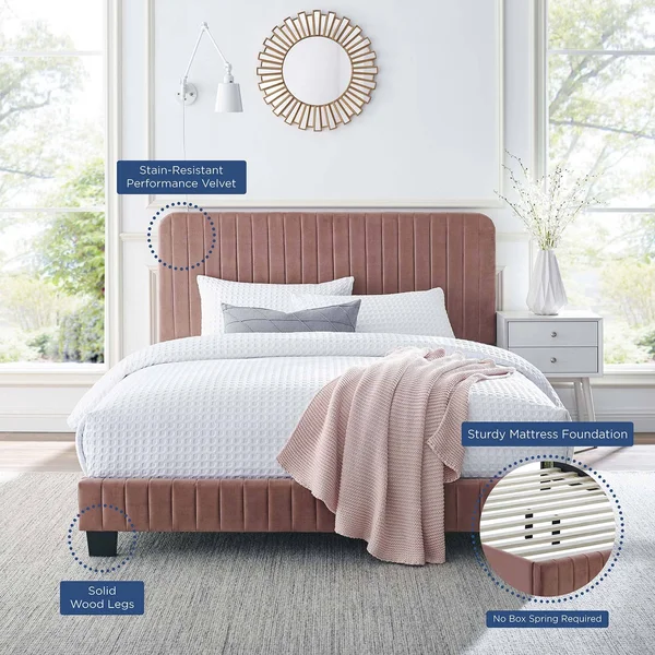 Modway Celine Pink Channel Tufted Performance Velvet Queen Platform Bed