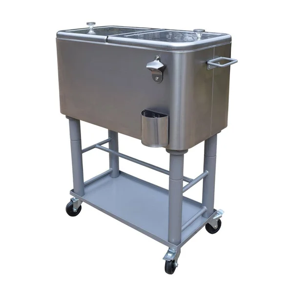 Oakland Living Stainless Steel 15 gal. Party Cooler Cart with Drain System Bottle Opener Caps Holder and Lock Wheels, Silver