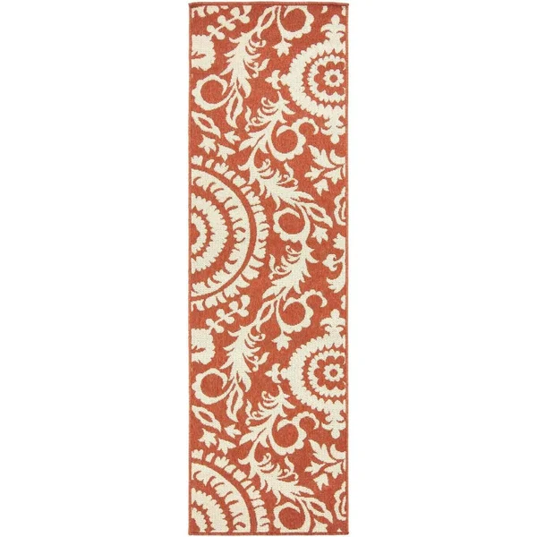 2x8 ft Surya Big Pine Floral Indoor Outdoor Rug, Red