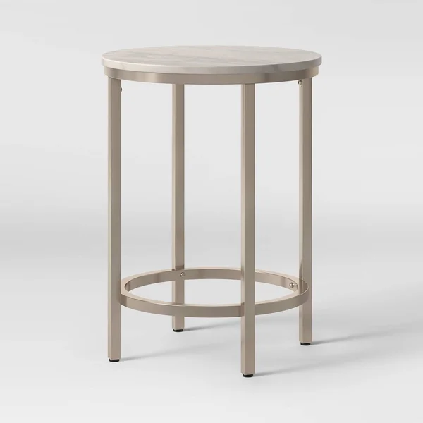Greenwich Round Marble Top End Table with Nickel Base Natural - Threshold