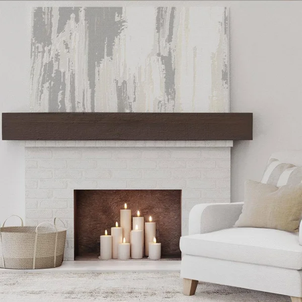 Ekena Millwork MANURS08X10X60ZH 8x22H x 10x22D x 60x22W Rough Sawn Faux Wood Fireplace Mantel - Premium Hickory