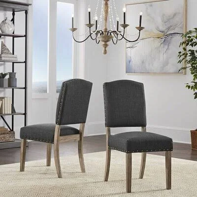 Eustace Side Chair Three Posts Leg Color: Antique Gray, Upholstery Color: Dark Gray