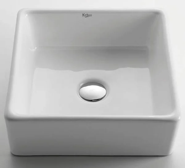 Kraus C-KCV-120-15100CH White Square Ceramic Sink and Typhon Faucet - Chrome