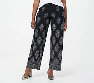 Susan Graver Regular Printed Liquid KnitWide Leg Pants, Size 2X, Black/Grey