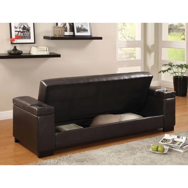 Furniture of America Tash Contemporary Brown Faux Leather Sofa Bed - Dark Espresso