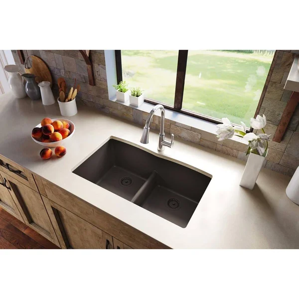 Elkay Quartz Luxe ELXDULB3322RT0 ricotta Equal Double Bowl Undermount Sink with Aqua Divide