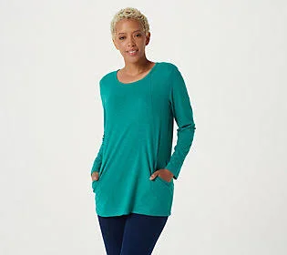 Susan Graver Weekend Textured Cotton Knit Tunicwith Pockets - Size Medium, True Jade