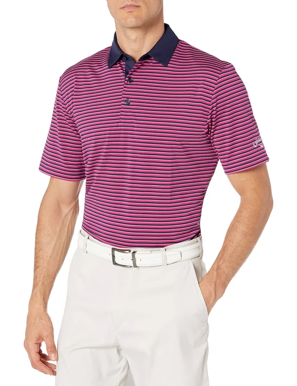 Callaway 3-Color Stripe Mens Golf Polo, Boudoir Red, M