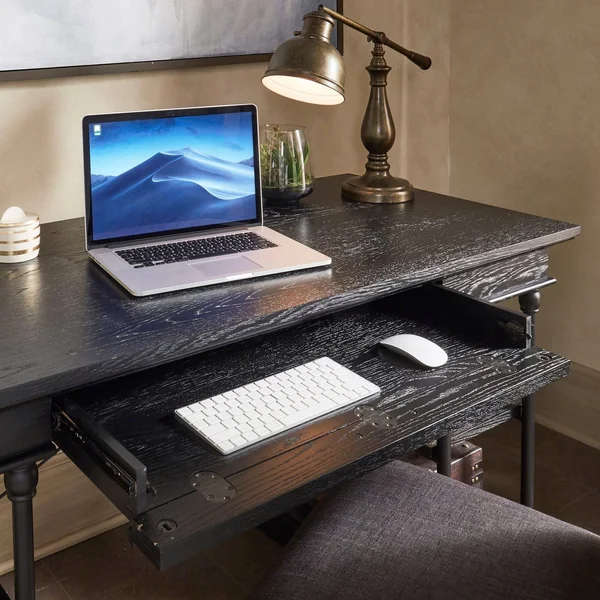 Inspire Q Barnstone Cornice 1-Drawer Storage Writing Desk by Artisan White Antique, Wood Finish