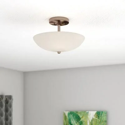 Custinne 1 - Light 13.5x22 Simple Bowl Semi Flush Mount Latitude Run Shade Color: Gloss White - Finish: Dark Bronze