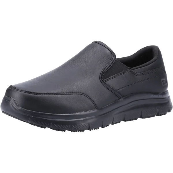 Skechers Bronwood Wide Black Mens Leather Occupational Shoes, 7 UK