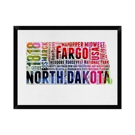 Naxart 'North Dakota Word Cloud' Framed Textual Art on Canvas - White
