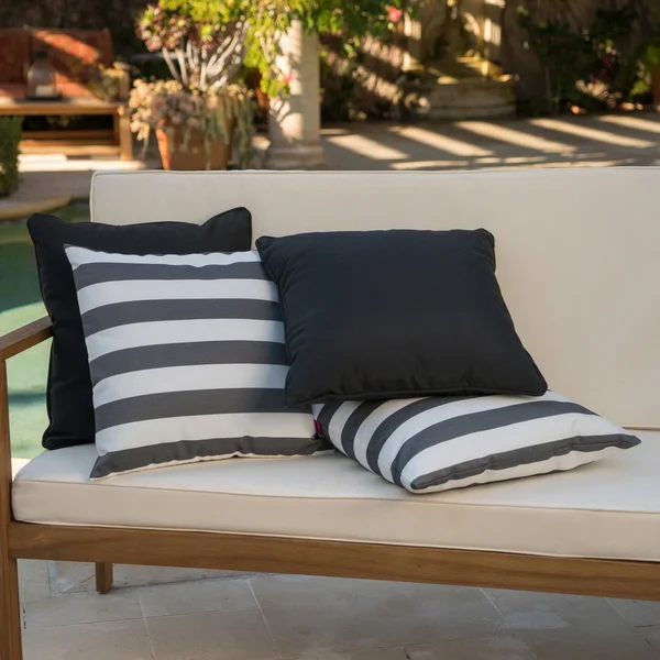 La Jolla Outdoor Striped Water Resistant Square Throw Pillows - Set of 4 - Blue/White - Zigzag
