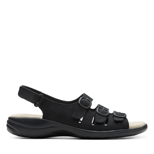 Clarks Saylie Quartz Sandals Black Nubuck 6 M