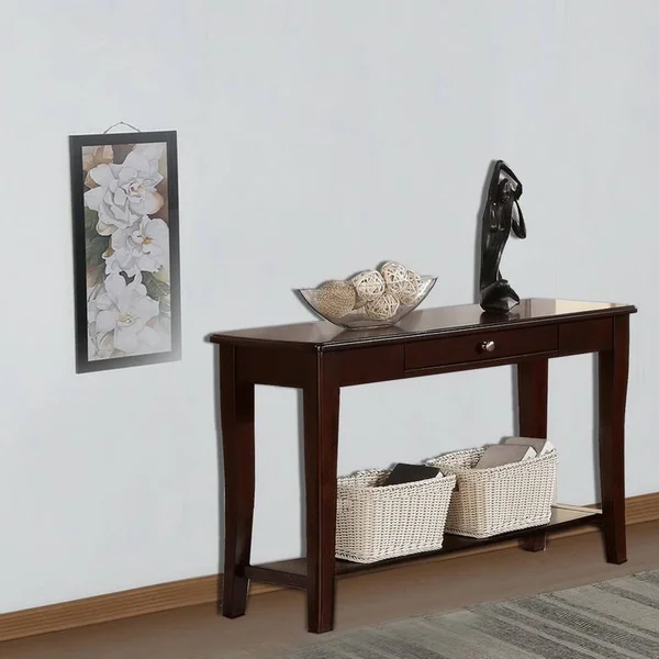 Benzara - Wooden Console Table with One Drawers Brown - 48" x 18" x 29"