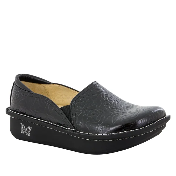 Alegria Debra Professional (Black Emboss Rose Leather) Women's Slip on Shoes
